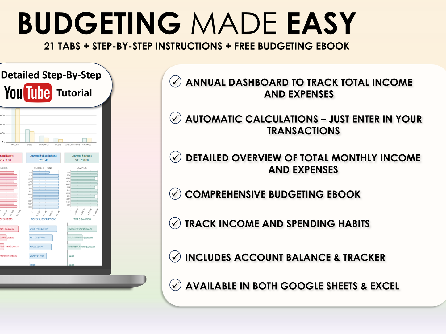 Financial Freedom Bundle - Ultimate Personal Finance Package + Habit Tracker + Task Tracker for Excel & Google Sheets
