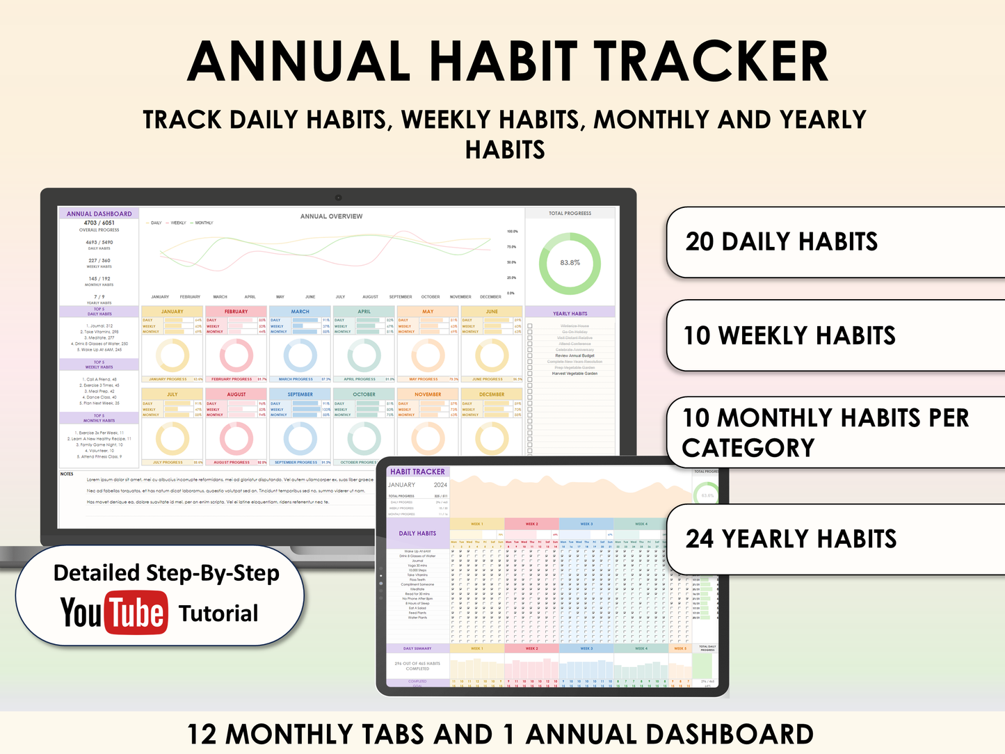 Financial Freedom Bundle - Ultimate Personal Finance Package + Habit Tracker + Task Tracker for Excel & Google Sheets